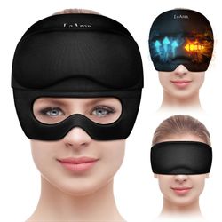 Migreenin lievityskorkki geelisilmämaskilla, jääpään kääri, kuuma- ja kylmähoitohattu, geelijääkorkki päänsärkyyn, musta