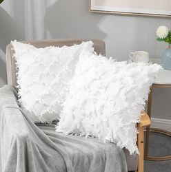 Pudebetræk, sæt med 2 bølgede tekstur sofapudebetræk 45x45cm, ultra blød imiteret pels dekorativt pudebetræk med kvast til hjemmet stue soveværelse