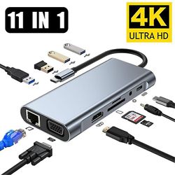 Ryra 11in1 USB C hub dokkingstasjon type C til 4k HDMI USB 3.0-adapter otg vga pd rj45 ethernet