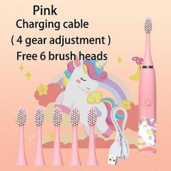 Children Sonic sähköhammasharja värikäs sarjakuva lapsille ladattava pehmeä turkis automaattinen vedenpitävä vaihtopäällä pink 6 Head