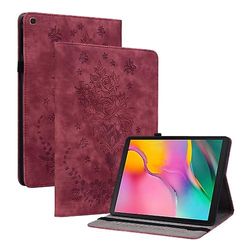 Til Samsung Galaxy Tab A 10.1 2019 T510 Butterfly Rose præget læder tablet taske Rød