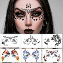 9 pakkaus kasvot silmämeikki tatuointitarrat vedenpitävä musta pitsi silmä kasvot väliaikainen tatuointi naisille tytöt Halloween joulunaamiaiset j...