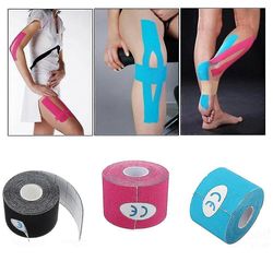 Kinesiologi Tejp Kinesio Tejp Greppband Atletisk Återhämtning Elastisk knäskydd Muskel Smärtlindring Knäskydd Stöd Bandage Fitness Blå 5CMx5M