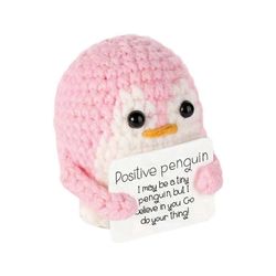 Lähennä kuvaa viemällä hiiri sen päälle. Aeutwekm Emotionaalisen Tuen Pingviininukke ja Positiiviset Kortit - Söpö Virkattu Nukke Pinkki Vaaleanpun...