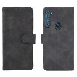 Kotelo Motorola Moto One Fusion Plus Cover Premium Nahka kortinpitimellä Flip Folio Magneettikotelo Etui Coque - Musta