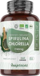WeightWorld Luomu Spirulina & Chlorella - 240 vegaanista kapselia (80 päivää) - Soil Assoc. -sertifioitu