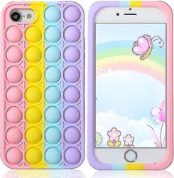 Aupartuds Pop It Telefonetui til Iphone 8 7 6,stress Reliever Push Pop Bubble Fidget Toys Cover, sød Sjov blød silikone beskyttende skal til Iphone Se