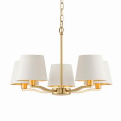 Endon Collection Lighting Harvey 5 Lys Multi Arm Loft vedhæng Satin børstet guld, Vintage hvid silke effekt, E14