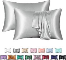 2 kpl 100 % Mulberry Silk -tyynyliinat, hiusten ja ihonhoito 20 x 36 Light gray