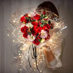 Fancychuu 60 * 60 cm Kreativ Led Lysende Indpakning Papir Lys Valentinsdag Blomsterbuket Emballage Papir DIY Gave Blomsterhandler Forsyninger