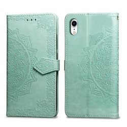 Etui til Iphone Xr Cover Læder Tegnebog Cover Prægning Mandala Magnetisk Flip Protection Stødsikker - Grøn