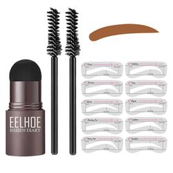 2stk Øjenbryn Stempel Formning Kit Genanvendelig Makeup Brow Powder Stencil Bærbart Vandtæt Kosmetisk Sæt Midieum Brun