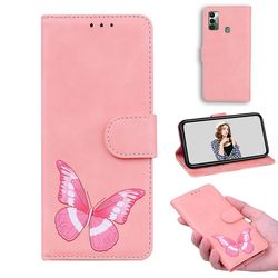 Etui til Tecno Spark 7 Butterfly Cover Premium Læder Magnetisk- Pink