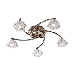 Firstlight Lighting Clara 5 Light Flush Multi Arm Loft Light Antikke Messing, Klart Glas, G9