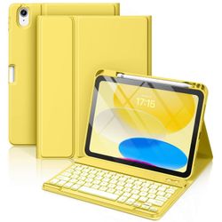 iPad 11./10. sukupolvi (/) 7Väri Taustavalaistu Näppäimistökotelo Kynäpidikkeellä, Keltainen