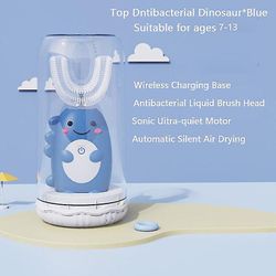 Mikasa Børns Usb Opladning Electric tandbørste automatisk oral renere Cute Dinosaur U-formet TandPleje grøn Ages 7-13