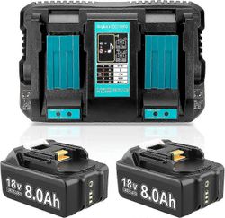 Yhteensopiva 2 pakkauksen 18v 8.0ah Bl1860b vaihto Makita-akulle + 6a kaksiporttinen DC18. laturi, joka on yhteensopiva Makitan akkulaturin bl1860b...