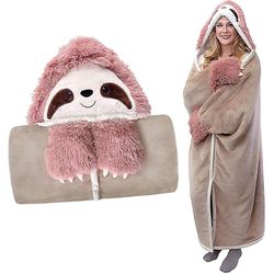 Oversized Blanket Hoodie Sloth - Fluffy Cartoon Sloth Cuddly Blanket, Sherpa Fleece Sloth Hoodie Coat Wrap Dovendyr gaver til jenter og kvinner