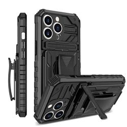 Armor Heavy Duty Kickstand Case Kompatibel iphone 14 Pro Max / 14 Pro / 14 Plus / 14 med belteklipshylster Svart