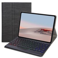 Microsoft Surface Go/Go 2/Go 3: Kolme väriä taustavalaistu Bluetooth 5.0 -näppäimistö + puun tekstuuri PU Lea Monivärinen Black