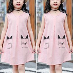 Varychmoo Baby Kids Piger Ærmeløs Cute Cat Trykt Vest Tank Kjoler Sommer Casual Sundress Pink 3-4 Years