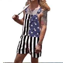 Par Denim Jumpsuit Amerikansk flag Overalls Mænds Og Kvinders Bib Overall Shorts 4XL