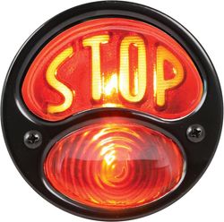 Tilbehør Ka0022 Sort 12v duolampe baglygte til Ford Model A med gul "stop" script på rødt glasobjektiv (sort)(1stk)