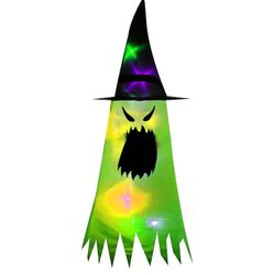 Handuo Halloween dekorationer heks hat, hængende tændte glødende heks hat dekorationer grøn