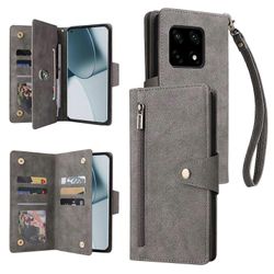 Foxdock Yhteensopiva OnePlus 10 Pro 5G -kotelon kanssa PU-nahkainen magneettinen käännettävä vetoketjullinen kortinpidike lompakon kansi Harmaa