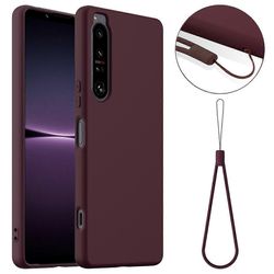 Sony Xperia 1 IV 5G -kotelolle, joka on yhteensopiva MagSafe-nestemäisen silikonipuhelimen suojuksen kanssa kaulanauhalla - viini Monivärinen Wine Red