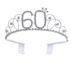 Hsmy 60-vuotissyntymäpäivätiara naisille - Strassi-kruunuspanta äidin tai isoäidin 60-vuotissyntymäpäiväjuhliin
