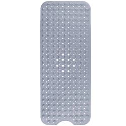 Linkrunning Skridsikker bademåtte, 100 x 40 cm brusemåtte, ekstra lang maskinvaskbar bademåtte, skridsikker bademåtte med sugekop PVC-materiale (grå)