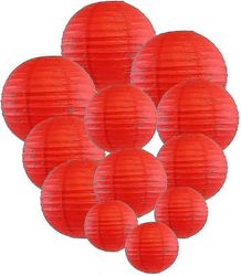 12 kpl paperilyhtyjä monivärisiä koristeellisia pyöreitä paperilyhtyjä festivaalijuhlien vuosipäivään 4 koossa Punainen