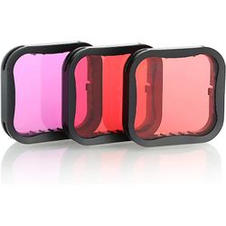 3-paknings dykkefilter for GoPro Hero 5 6 7 Black Super Suit Dive Housing - rødt, lys rødt og magenta filter - forbedrer farger for ulike undervann...