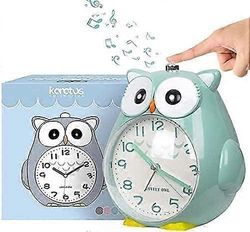 Augro Ei-tikittävä pöllö lasten herätyskello yövalolla, torkkutoiminto - kova paristokäyttöinen - vihreä