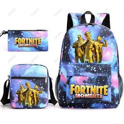 Ssyy 3 kpl setti FORTNITE-reppu 3D-tulosteet reppu teini-ikäisille tytöille pojille matkalaukku lasten koululaukkuihin luumu only backpack