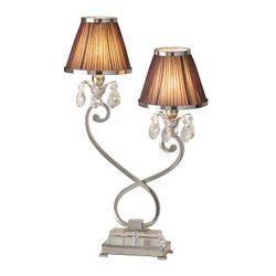 Interiors 1900 Lighting Oksana 2 Lys Twin bordlampe poleret nikkelplade med chokolade nuancer, E14