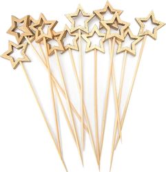 Gold Star bambus cocktail picks, 14cm lange dekorative tandstikkere spyd til frugt og drikke garnering, Holiday Party dekorationer 50 stk