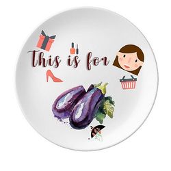 Aubergine Vegetabilske Velsmagende Sund Akvarel Moder Dessert Plate Dekorative Porcelæn 8 Tommer Dinner Home