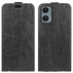 R64 pystysuora käännettävä nahkakotelo Motorola Moto G24 Powerille Musta