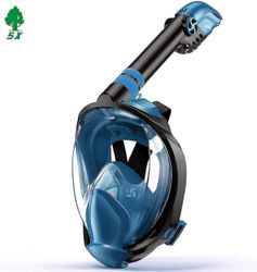 Vedenalainen koko kasvot Snorklauksen sukellusnaamio Anti Fog Koko kasvot snorklaus Vaaleansininen S to M