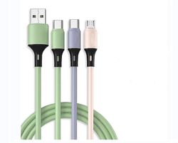 3 i 1 silikone multi-USB-oplader opladningskabelledning til Iphone Type C Android Micro Tricolor linje