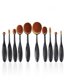 10 tandbørster, makeupbørster, fuldt sæt af nr. 4 foundation børster sort