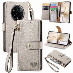 varten Realme 14 Pro+ 5G Kotelo RFID Blocking Vetoketju Tasku Nahkainen Lompakko Puhelimen Kansi Hihnalla - Harmaa Monivärinen Grey