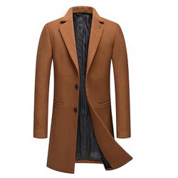 Fxiaoxian Mænds lange Trench Woolen Coat Notch Revers Overcoat Brown M