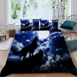 Kerota Pussilakana 200x200 cm Wolf Moon kevyt ja pehmeä sänkysetti 2 hengelle vetoketjulla ja 2 tyynyliinalla Single135x200cm