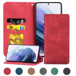 Gangxun Sag til Samsung Galaxy S21 Magnetisk lukning Læder Tegnebog Cover Housse Etui Shockproof - Rød