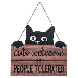 Sopii hauskoille kissoille Tervetulokyltti, kissat toivottavat ihmiset tervetulleiksi Siedetty kissanpentu puinen plakki, mustat kissat seinäkoriste