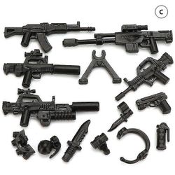 Sotilaallinen diy arms osat Moc Soldier Playmobil Malli Rakennuspalikka Tiili Lapsi Lelu Musta C