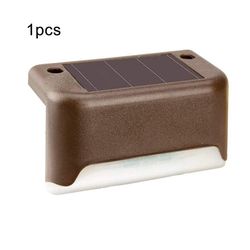 4/8/16Pcs førte sol lampe sti trappe udendørs vandtæt væg lys haven landskab trin dæk lys haven dekoration Brun sag White 1pcs